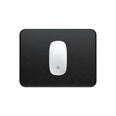 Afbeelding van SATECHI muismat van veganistisch leer, 25 x 19 cm, voor kantoor en thuis, elegant ergonomisch, omkeerbaar krasbestendig, gemaakt kunstleer, zwart