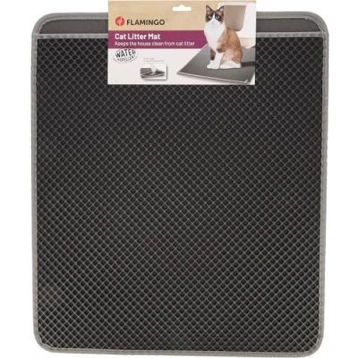Afbeelding van Flamingo Kattenbakmat Matz Grijs 70 cm L x 60 B 1.3 H, Efficiënt en Toch een Mooi Design, Antislip, Waterdicht, Eenvoudig te Reinigen
