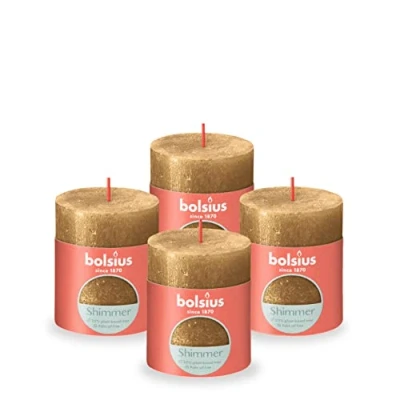 Afbeelding van Bolsius Stompkaars Shimmer Gold 8 cm / ø 7 4 Stuks
