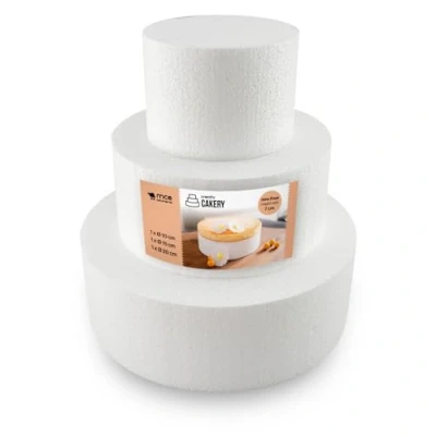 Afbeelding van MCE Commerce A3995893 set van 3 piepschuimtaarten, hoogte 7 cm, 10 15 20 wit
