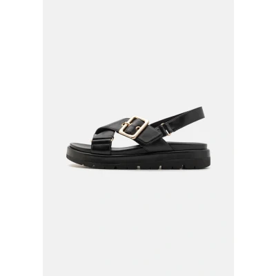 Afbeelding van Marco Tozzi Sandalen met plateauzool, Dames, Maat: 39, Black Hoogwaardig imitatieleer