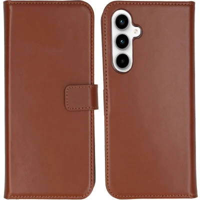 Afbeelding van Selencia Hoesje Geschikt voor Samsung Galaxy A55 Met Pasjeshouder Echt Lederen Bookcase Lichtbruin