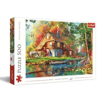 Afbeelding van Trefl Hut bij de rivier 500 stukjes puzzel DIY puzzel, geschilderd beeld, creatief entertainment, vrije tijd, klassieke voor volwassenen en kinderen vanaf 10 jaar