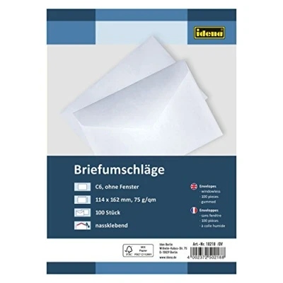 Afbeelding van Idena Enveloppen 75 g/m², plakband, zonder venster 100 stuks nat klevend