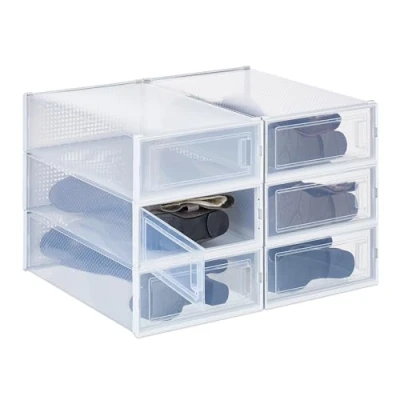 Afbeelding van Relaxdays Set van 6 stapelbare schoenendozen voor laarzen tot maat 44,5, opvouwbare ventilatiesleuven, transparant