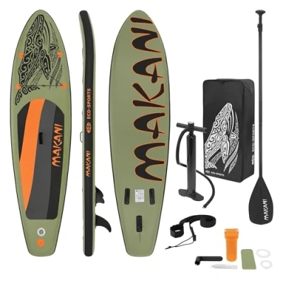 Afbeelding van ECD Germany Makani Stand Up Board, Opblaasbare Paddle, 320 x 80 15 cm, Olijf, PVC, tot 120 kg, Surfplank, Pomp Draagtas, Accessoires, Sup Verschillende Modellen