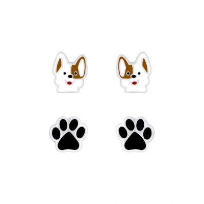 Afbeelding van Zilveren hond en pootjes kinderoorbellen oorknopjes meisje zilver poot kindersetje oorstekers kindersieraden sets Zilverana Sterling 925 Silver