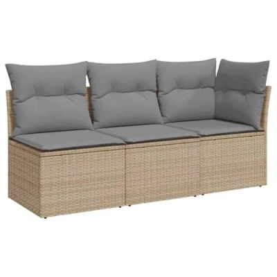 Afbeelding van Tuinbank 3 zits met kussens poly rattan beige