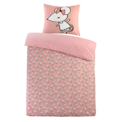 Afbeelding van Kidzroom Dekbedovertrek 1 persoons 140x200 Mouse Pink