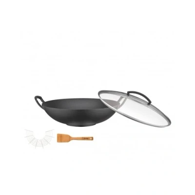 Afbeelding van Spring Wok Gietijzer Met Glazen Deksel En Accessoires Ø350mm