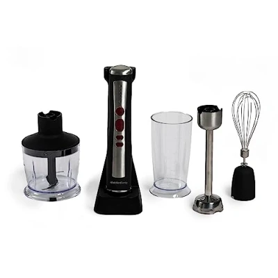 Afbeelding van Melchioni Family Oplaadbare draadloze mixer met mixer, hakselaar, en maatbeker 600 ml, model Zoe, zwart