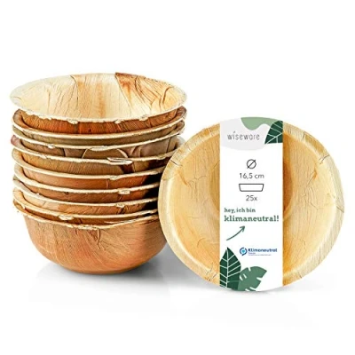 Afbeelding van Wiseware 25 stuks rond palmblad schalen set biologisch afbreekbaar servies wegwerpservies Ø 16,5 cm