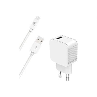 Image de BIGBEN Connected Adaptateur secteur câble USB A/Lightning, 100 % plastique recyclé 12 Watt 2.4 A Smart IC (USB) sur le : Lightning Certifié MFI blanc