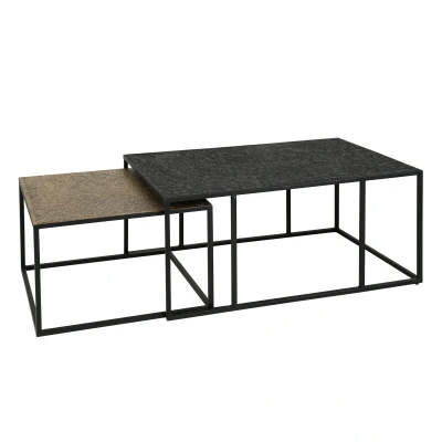 Afbeelding van Salontafel set 2 rechthoek iron metallic brons goud met zwart