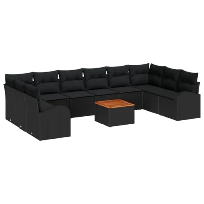 Afbeelding van vidaXL 11 delige Tuin Sofa Set met Kussens Zwart Poly Rattan Acacia