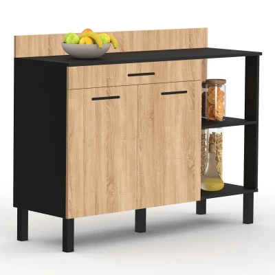 Afbeelding van IDMarket Dressoir voor de keuken, 120 cm, CINA werkblad, hoogte 83 2 deuren + lade zwart en beukenlook