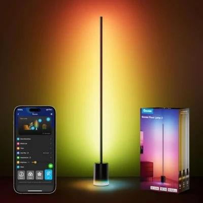 Afbeelding van Govee RGBIC Dimbare led vloerlamp 1725 lm Voor woonkamer Met Alexa en mat 152 cm Zwart 16 miljoen kleuren Muziekmodus slaapkamer