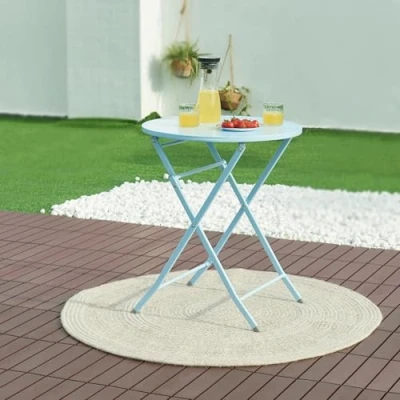 Afbeelding van Klaptafel Sande tuintafel metaal rond 71xØ62 cm hemelsblauw [en.casa]