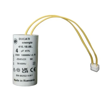 Afbeelding van 4 uF condensator voor Bubendorff rolluikmotor, cilindrisch reparatie, hoge kwaliteit en lange levensduur, platte bodem, 250 V, Ducati Energia