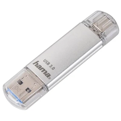 Afbeelding van Hama USB 3.1 / 3.0 64GB C Stick (USB Stick, 3.0, universeel gegevensgeheugen, aluminium, voor Windows/MacBook) zilver Laeta Compact