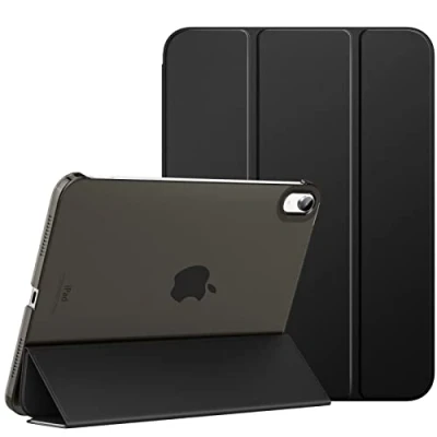 Afbeelding van MoKo Beschermhoes voor iPad 10 generatie 2022, 10,9 hoes, dun, licht, PU leer, tablethoes met autoslaap/opstapfunctie, doorschijnende pc achterkant, zwart