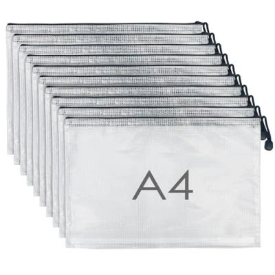 Afbeelding van Dunkwckore 10 stuks A4 transparante plastic enveloppen met ritssluiting, netvakken voor documenten, bonnetjes, cosmetica, schoolbenodigdheden, benodigdheden