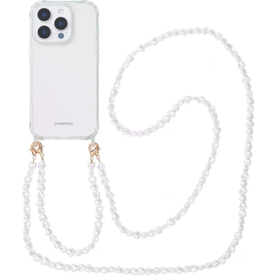 Afbeelding van imoshion Hoesje Geschikt voor iPhone 16 Pro met koord Backcover + armband Parels hartjes transparant