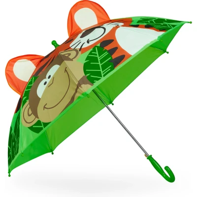Afbeelding van Relaxdays kinderparaplu jungle Ø 78 cm paraplu aap tijger peuterparaplu groen