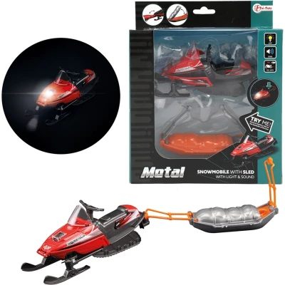 Afbeelding van Toi Toys sneeuwscooter met slee jongens pull back geluid rood/oranje