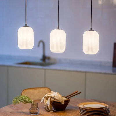Afbeelding van Hanglamp Cava, staalkleurig, 3 lamps, glas