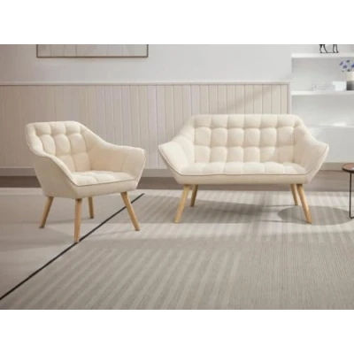 Afbeelding van Tweezitsbank en fauteuil van beige stof CASERTA L 127 cm x H 77 D 73