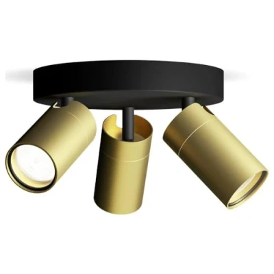 Image de Philips Idris Spot Plafondspot Spatwaterdicht IP44 Zwart met goud Badkamerlamp Drie lichtpunten Ronde basisplaat Alleen geschikt voor LED spots