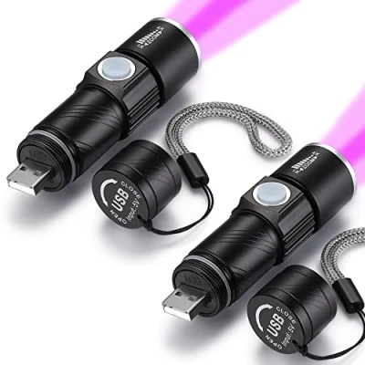 Afbeelding van DARKBEAM 395 nm USB oplaadbare UV zaklamp zwart licht draagbaar 400 mini detector voor hond urine vlekken hars drogen