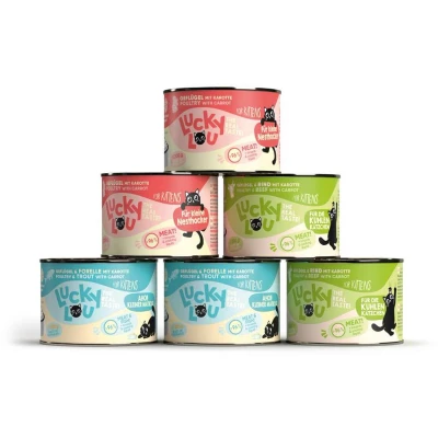 Afbeelding van Economy Pack: 24x200g Lucky Lou Lifestage Kitten Mix I (3 soorten) nat kattenvoer
