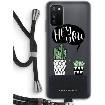 Afbeelding van Case Company® hoesje met Koord geschikt voor Samsung Galaxy A03S Hey you cactus Telefoonhoesje Zwart Bescherming aan alle Kanten en Over de Schermrand