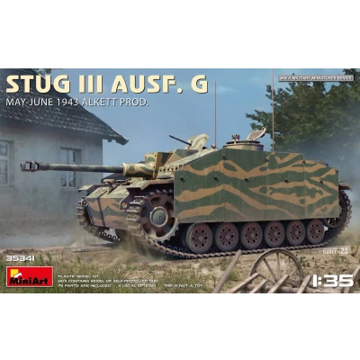 Afbeelding van 1:35 MiniArt 35341 Sturmgeschütz III StuG Ausf. G Mei juni 1943 Alkett productie Plastic Modelbouwpakket