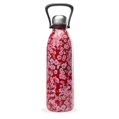 Afbeelding van QWETCH Grote thermosfles Rode bloemen 1,5 liter 48 uur koud en 16 warm Waterdicht BPA vrij Roestvrijstalen fles met draaggreep Geïsoleerde thermoskan voor picknick, camping, familie