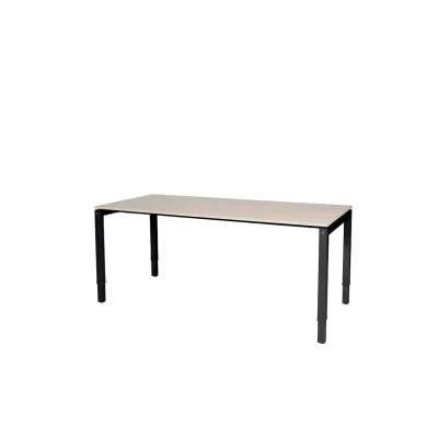Afbeelding van Cubeo 4 poot bureau, zit/zit hoogte verstelbaar (62 85cm) dmv slinger met 180x80cm lindberg (licht) eiken 25mm blad en zwart (RAL9005) frame