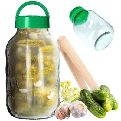 Afbeelding van KADAX glazen pot met tangen, kunststof deksel, ballon, voor komkommers, luchtdichte conservering (3 l)