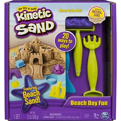 Afbeelding van Kinetic Sand Stranddagplezier speelset met gereedschap voor kasteelvormen en 340 g natuurlijke speelzand Sensorisch speelgoed
