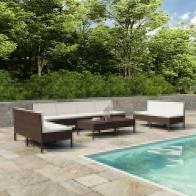 Afbeelding van 10 delige Loungeset met kussens poly rattan bruin