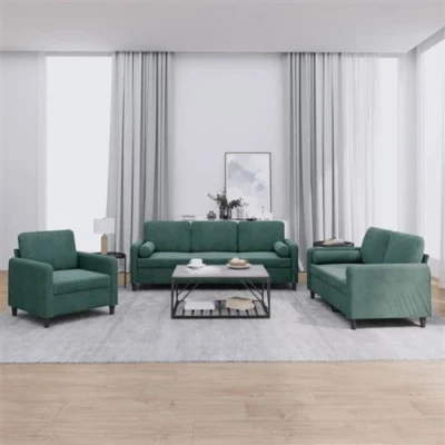 Image de vidaXL Ensemble de canapés 3 pcs avec coussins Vert foncé Velours