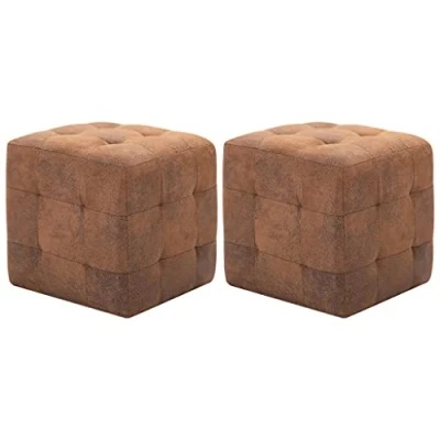 Image de vidaXL 2 pcs Poufs Marron 30 x cm Similicuir daim278382