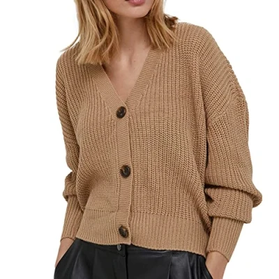 Image de VERO MODA Noos Gilet en tricot VMLEA LS col V pour femme, Nomad., XS