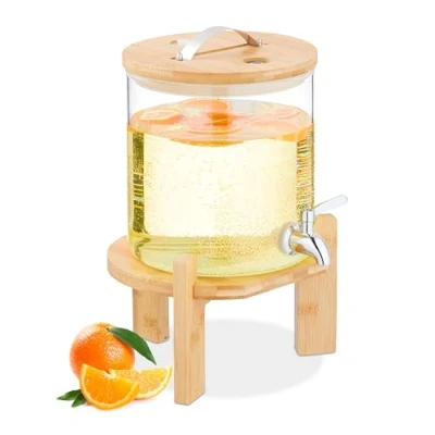 Afbeelding van Relaxdays drankdispenser 5 l bamboe houder thermometer warme en koude dranken