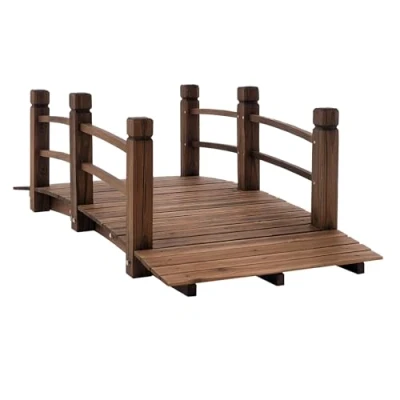 Afbeelding van Outsunny Tuinbrug Vijverbrug houten loopbrug afm. 152,5L x 67B 48H cm carbonisatie behandeld dennenhout