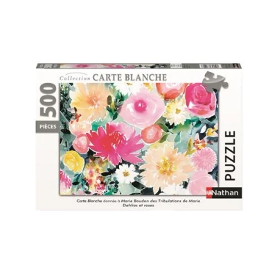 Image de Puzzle Nathan Dahlias et roses Marie Boudon Collection Carte blanche 500 pièces