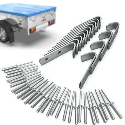 Afbeelding van Tarpofix® 20 stuks zeilhaken met klinknagels voor aanhangerzeil, duurzame klemhaken van verzinkt staal, robuuste bevestigingshaken autoaanhangers, netbevestiging