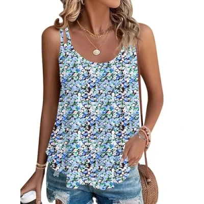 Afbeelding van WNEEDU Mouwloze tanktop voor dames, losse pasvorm, casual stijl, de zomer, oceaanblauw