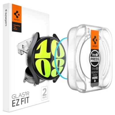 Afbeelding van Spigen Glas.tR EZ Fit gehard glas voor Samsung Galaxy Watch 7 44 mm, 2 stuks, installatieset inbegrepen, niet compatibel met hoesjes, touch reactie, krasbestendig